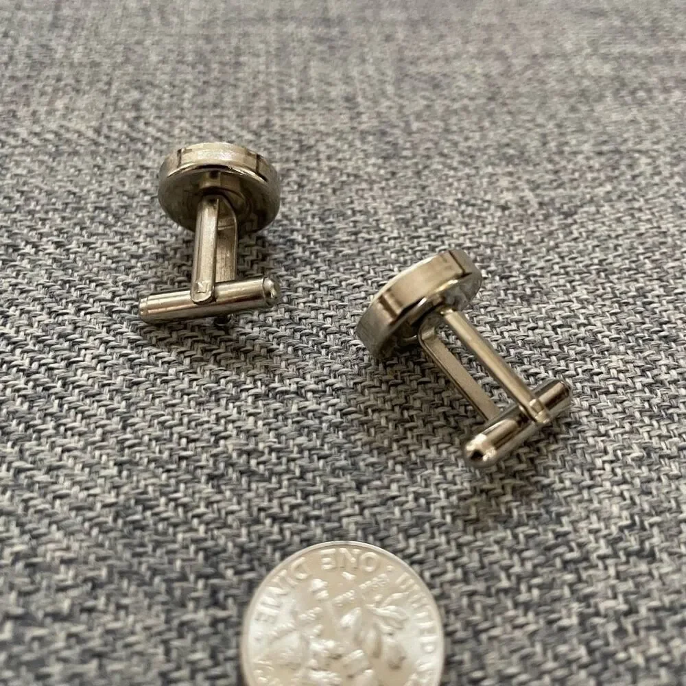White Ivory Textile Silver Tone Cufflinks